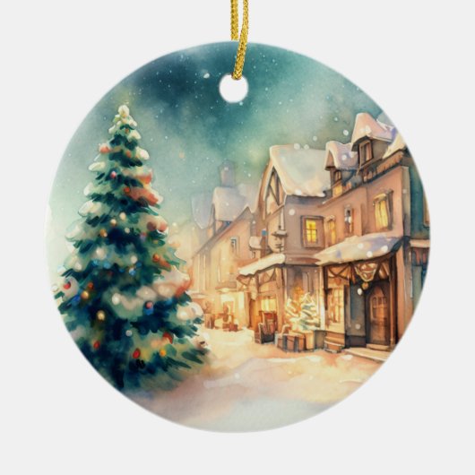 Kerstscène in ons dorp keramisch ornament (Voorkant)