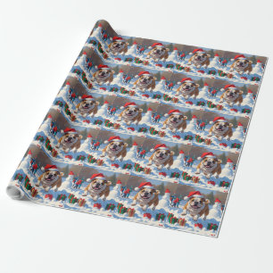 Kerstscene met Bulldog in de sneeuw Cadeaupapier