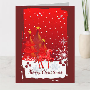 Kerstscène met een paard en aangepaste tekst kaart