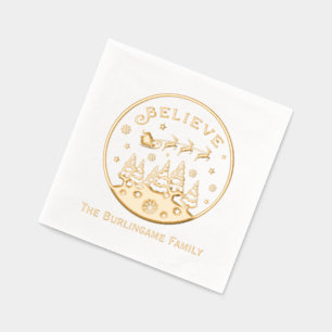 Kerstscène met "Geloof" Tekst Familienaam Folie Servetten