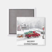 Kerstscène op een vierkante magneet (Voorkant / Achterkant)