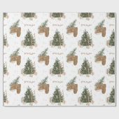 Kerstscène Pine Tree Waterverf Vakantie Gift Cadeaupapier (Vlak)