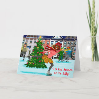 Kerstscène (Schaatsen) Vouwbare Wenskaart Kaart