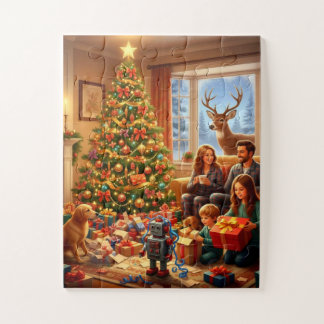 Kerstscene voor familie 's ochtends legpuzzel