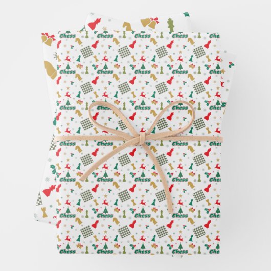 Kerstschaak - Stukken, Boom, Holly, Rendier Inpakpapier Vel (In situ)