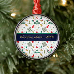 Kerstschaak - Stukken, Boom, Holly, Rendier Metalen Ornament