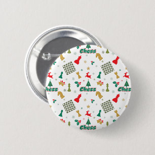 Kerstschaak - Stukken, Boom, Holly, Rendier Ronde Button 5,7 Cm