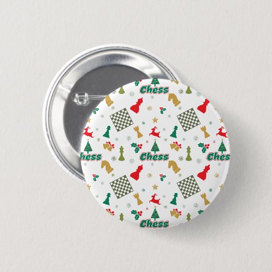 Kerstschaak - Stukken, Boom, Holly, Rendier Ronde Button 5,7 Cm (Voorkant /achterkant)