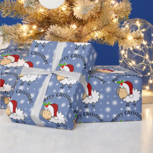 Kerstschaap met een kerstmannenhoed cadeaupapier