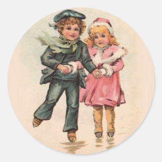 Kerstschaatsen Ronde Sticker (Voorkant)