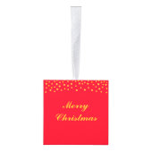 Kerstschatje op rood en goud kubus ornament (Rechts)