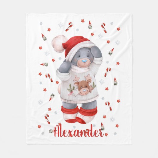 Kerstschattig beer fleece deken (Voorkant)