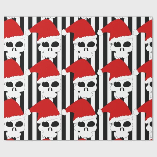 Kerstschedelkerstman met zwarte en witte strepen cadeaupapier (Vlak)