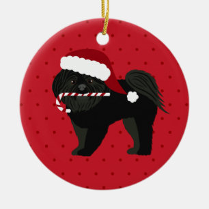 Kerstschild Tzu Black Puppy Cut Keramisch Ornament