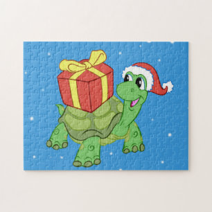 kerstschildpad met cadeau legpuzzel