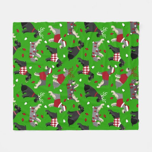 Kerstschnauzer Fleece Blanket (Voorkant (Horizontaal))