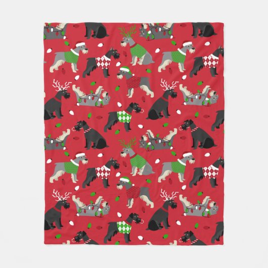 Kerstschnauzer Fleece Blanket Deken (Voorkant)