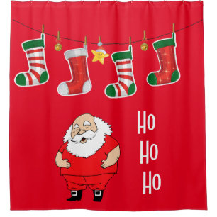 Kerstschoengordijn/kerstman en kousen douchegordijn