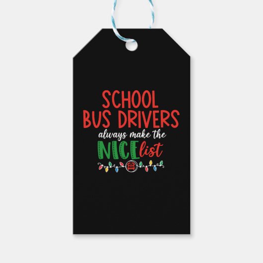 Kerstschoolbuschauffeur, schoolbus cadeaulabel (Voorkant)