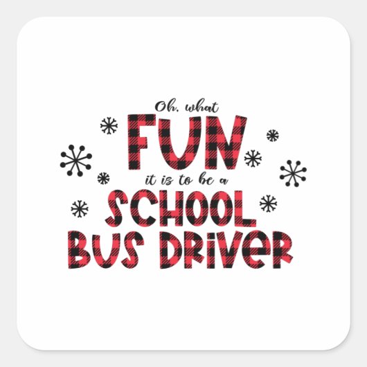 Kerstschoolbuschauffeur, schoolbus vierkante sticker (Voorkant)