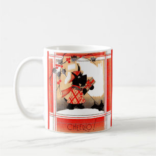 KerstSchotse hond uit 1930 zegt "Cheerio" Koffiemok