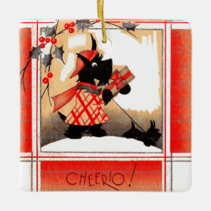 KerstSchotse hond uit de jaren dertig zegt "Cheeri Keramisch Ornament