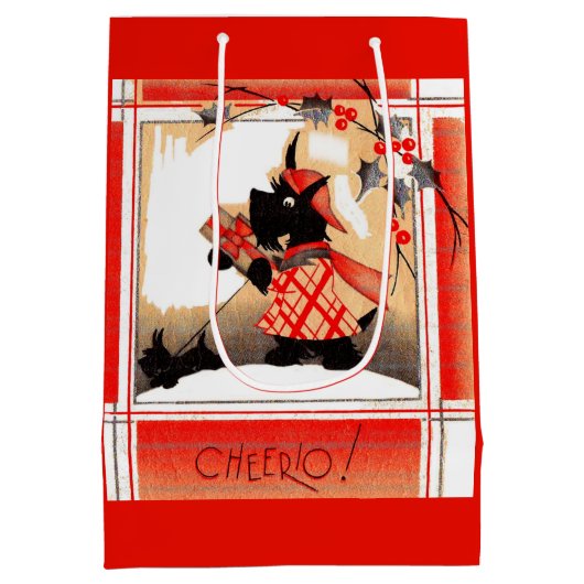 KerstSchotse hond uit de jaren dertig zegt "Cheeri Medium Cadeauzakje (Achterkant)