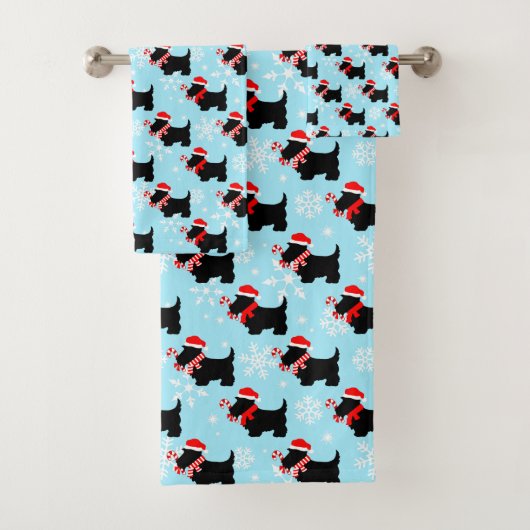 KerstScottie Dogs Pattern Bad Handdoek (Insitu)
