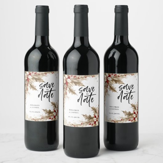 Kerstscript De datum opslaan Wijn Etiket (Flessen)