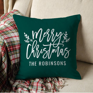 Kerstscript Familie Naam Smaragd Kussen