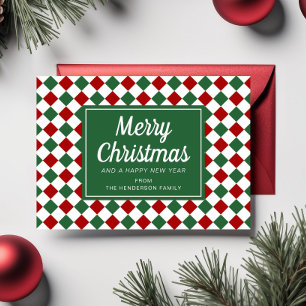 Kerstscript met foto rode groene ruiten feestdagenkaart
