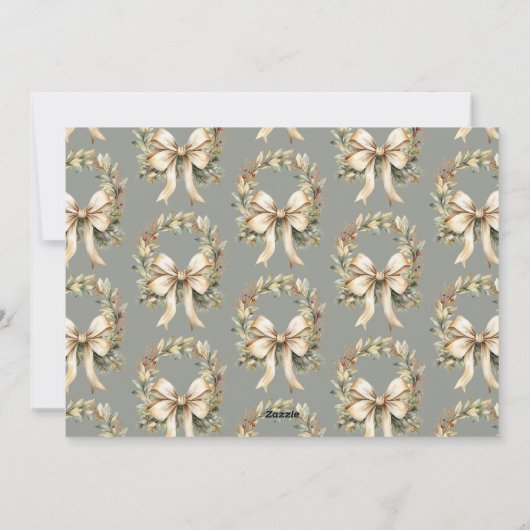 Kerstscript met waterverf krans en gouden strik feestdagenkaart (Achterkant)