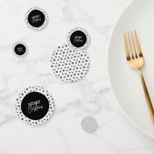 Kerstscript met zwarte sneeuwvlokken confetti