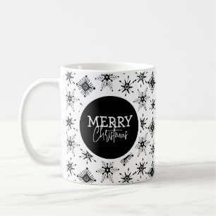Kerstscript met zwarte sneeuwvlokken     koffiemok