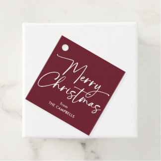 Kerstscript op bordeauxrood bedankjes labels