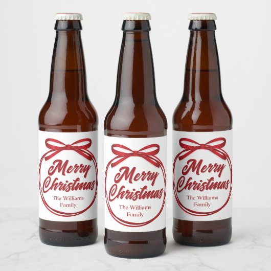 Kerstscript Rode Lint Knoop Wijnlabel Bier Etiket (Flessen)