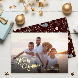Kerstscript Volledige Foto Boho Groenelementen Gou Folie Feestdagenkaart