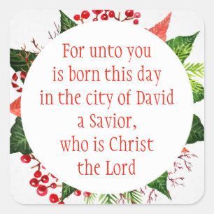 Kerstscripts Luke 2:11 Waterverf Floral Vierkante Sticker
