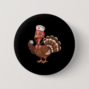 Kerstscrubtopjes voor vrouwen Kalkoen Verpleegster Ronde Button 5,7 Cm