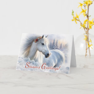 Kerstseizoen Groeten Mooie Paard Sneeuw Kaart