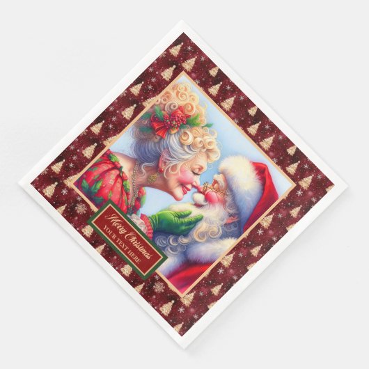 Kerstservetten Rood Goud Groen Mr & Mrs Claus Servet (Hoek)