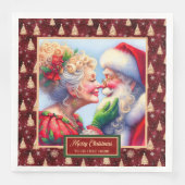 Kerstservetten Rood Goud Groen Mr & Mrs Claus Servet (Voorkant)