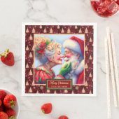 Kerstservetten Rood Goud Groen Mr & Mrs Claus Servet (Insitu)