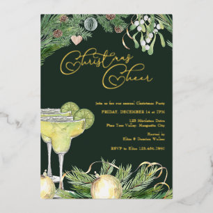 Kerstsfeer Margarita en Mistsletoe Feest Goud Folie Uitnodiging