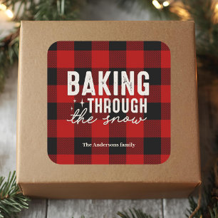 Kerstsfeer met Sneeuw Buffel Plaid Vierkante Sticker