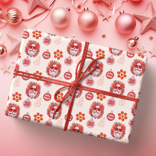 Kerstsfeer met vrolijke Sinterklaas Roze Retro Ker Cadeaupapier