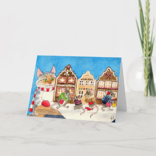 Kerstshoppen muizen en katten feestdagen kaart