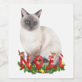 kerstsiamese Waterverf Wijn Etiket (Enkel label)