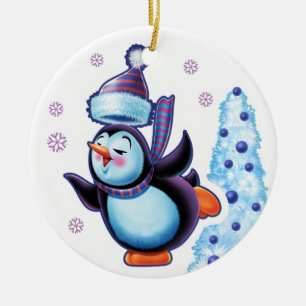 Kerstsieraad, dubbelzijdig pinguïn/sneeuwman keramisch ornament