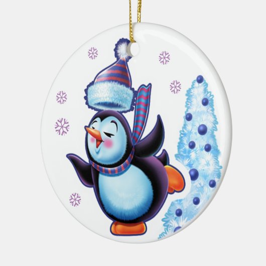 Kerstsieraad, dubbelzijdig pinguïn/sneeuwman keramisch ornament (Links)